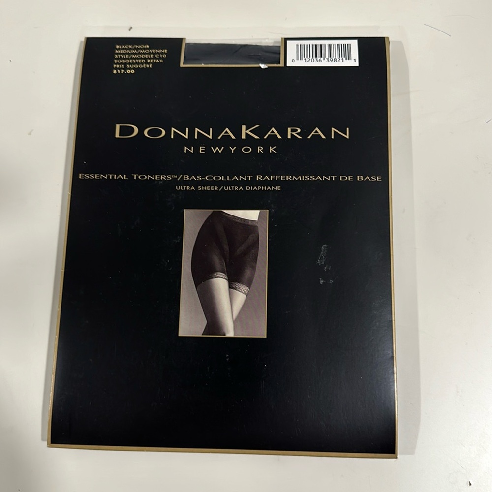 Donna Karan Essential Toners Pantyhose Sz Medium Black Noir Fits to 5,6”